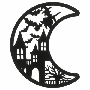 Drewniany dekor zawieszka CZARNY KSIĘŻYC MIASTO WIEDŹMY HALLOWEEN decoupage ozdoba ze sklejki baza