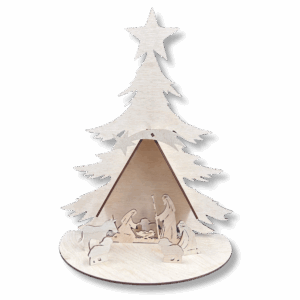 Drewniana ozdoba świąteczna SZOPKA Stajenka Choinka na podstawce stojąca decoupage