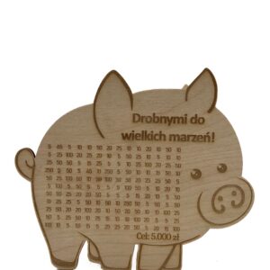 Drewniana Świnka Skarbonka DROBNYMI DO WIELKICH MARZEŃ