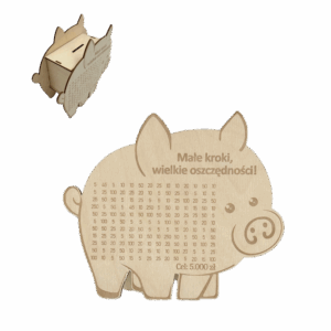Drewniana Świnka Skarbonka MAŁE KROKI WIELKIE OSZCZĘDNOŚCI