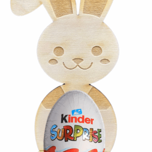 Drewniany zając królik zajączek wielkanocny stojak na jajko kinder decoupage