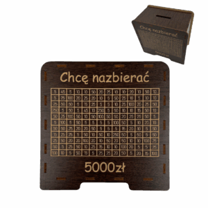Skarbonka wykreślanka CHCĘ NAZBIERAĆ 5000 ZŁ kolor WENGE