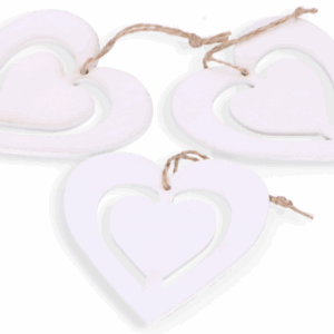 Serca zawieszki białe drewniane 3szt.
