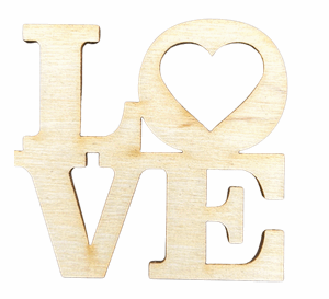 Drewniany napis LOVE z sercem sklejka scrapki 1szt.