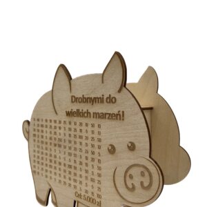 Drewniana Świnka Skarbonka DROBNYMI DO WIELKICH MARZEŃ