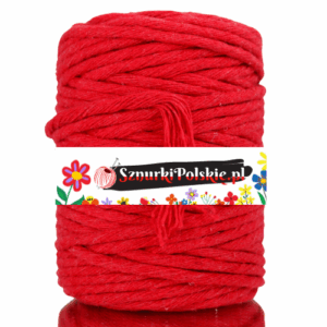 Sznurek bawełniany skręcany CZERWONY 10m 5mm