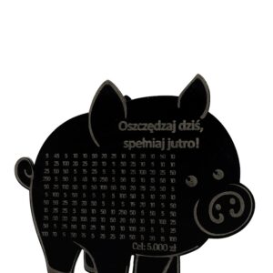 CZARNA Świnka Skarbonka OSZCZĘDZAJ DZIŚ SPEŁNIAJ JUTRO