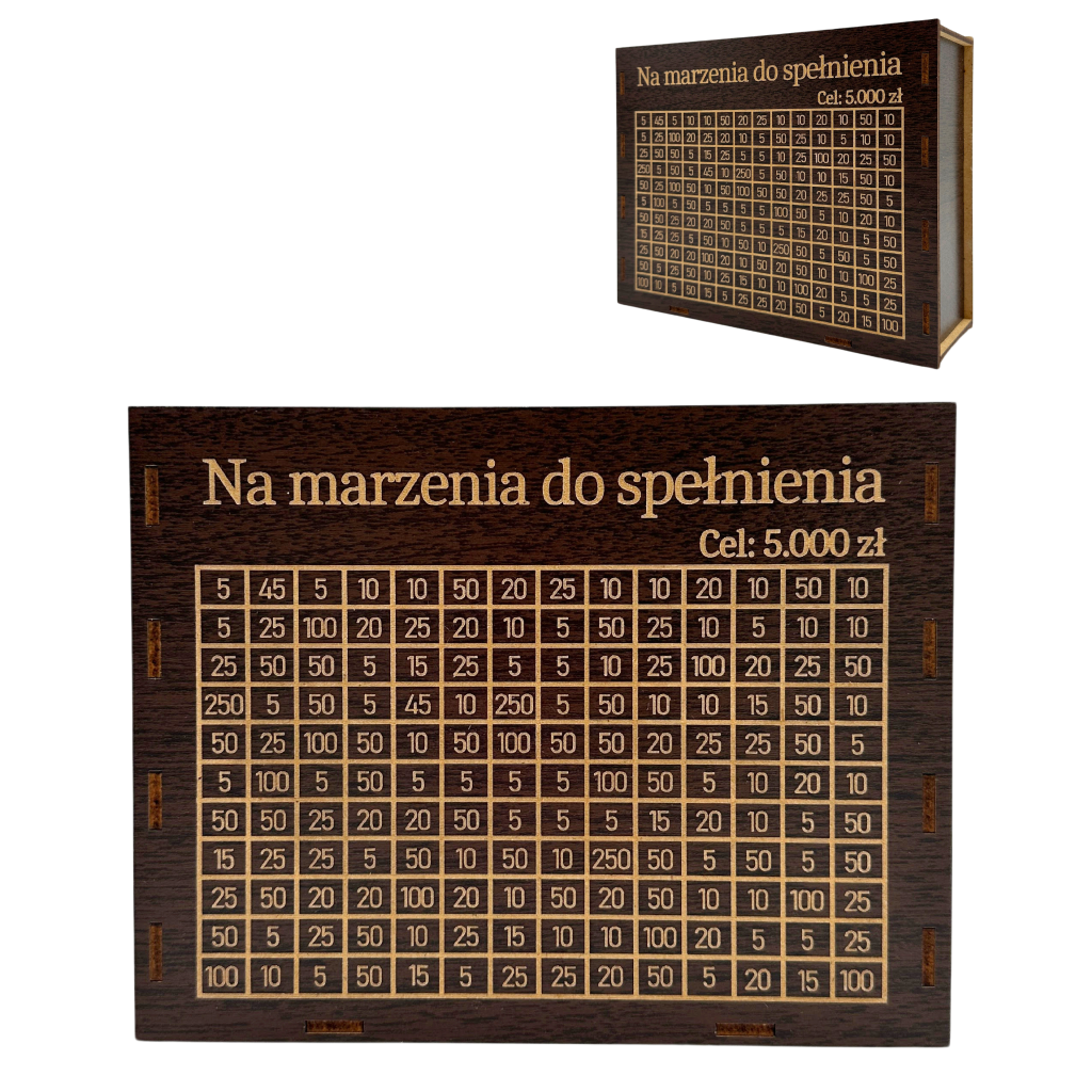 Wenge skarbonka wykreślanka z NA MARZENIA DO SPEŁNIENIA 1 Zakręcone Sznurki Wenge skarbonka wykreślanka z NA MARZENIA DO SPEŁNIENIA