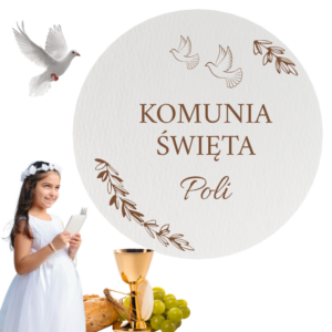 TABLICA POWITALNA KOMUNIJNA DEKORACJA SALI Z IMIENIEM DUŻA 50 CM KOŁO