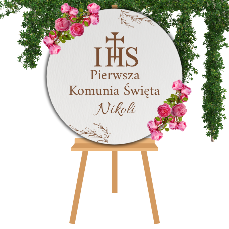 TABLICA POWITALNA KOMUNIJNA DEKORACJA SALI Z IMIENIEM DUŻA 57 CM KOŁO IHS 2 Zakręcone Sznurki TABLICA POWITALNA KOMUNIJNA DEKORACJA SALI Z IMIENIEM DUŻA 57 CM KOŁO IHS