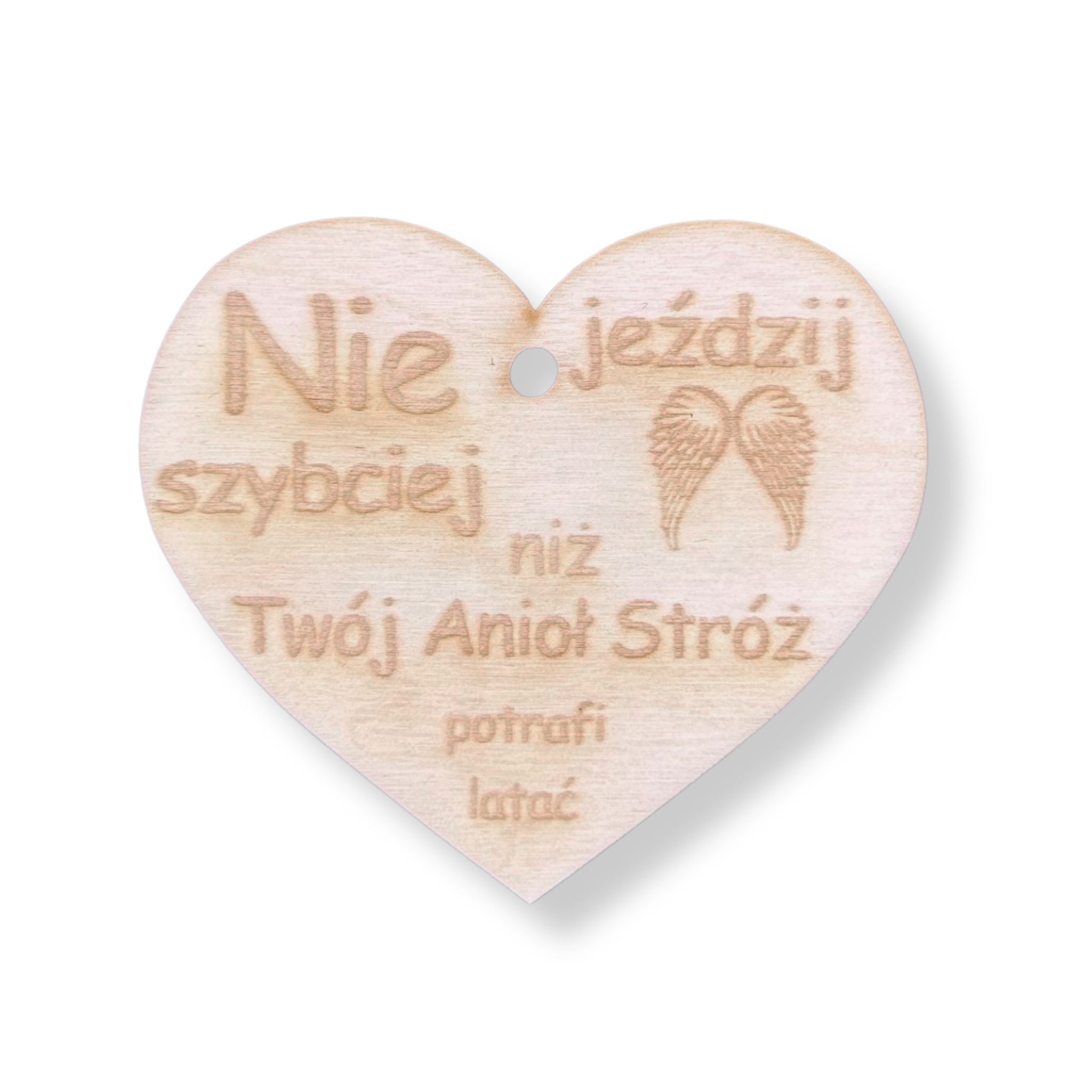 Drewniane serce zawieszka do auta samochodu Nie jeździj szybciej prezent grawer 1 Zakręcone Sznurki Drewniane serce zawieszka do auta samochodu Nie jeździj szybciej prezent grawer
