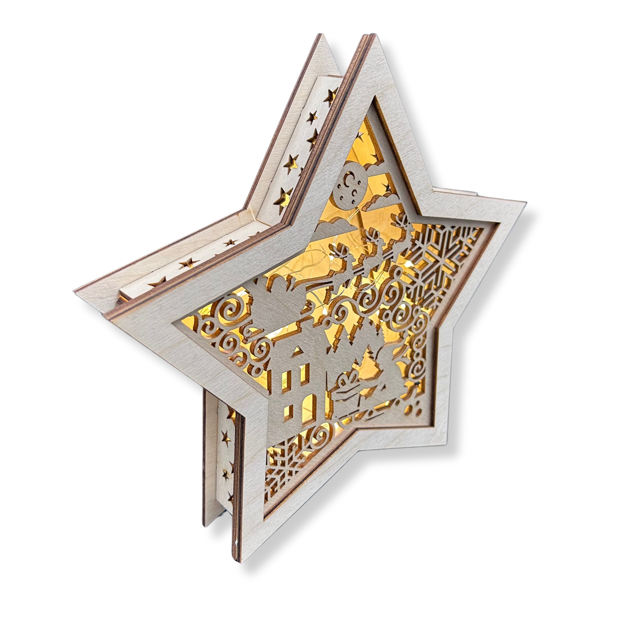 LAMPION Drewniana Gwiazdka ŚWIĄTECZNA Sanki ŚWIĘTA Boże Narodzenie Ozdoba Dekor BEZ LAMPEK 4 Zakręcone Sznurki LAMPION Drewniana Gwiazdka ŚWIĄTECZNA Sanki ŚWIĘTA Boże Narodzenie Ozdoba Dekor BEZ LAMPEK