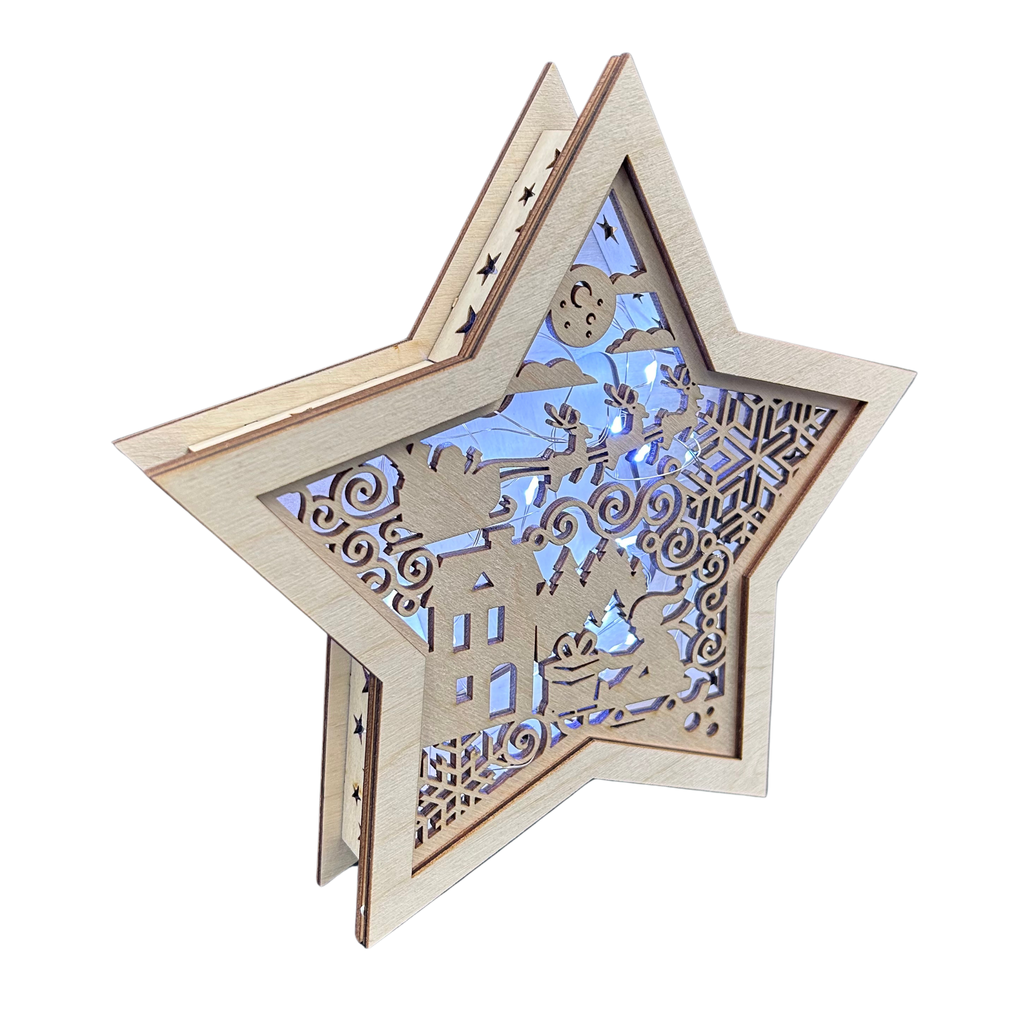 LAMPION Drewniana Gwiazdka ŚWIĄTECZNA Sanki ŚWIĘTA Boże Narodzenie Ozdoba Dekor BEZ LAMPEK 6 Zakręcone Sznurki LAMPION Drewniana Gwiazdka ŚWIĄTECZNA Sanki ŚWIĘTA Boże Narodzenie Ozdoba Dekor BEZ LAMPEK - obrazek 6