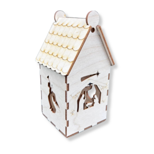 Drewniany domek lampion Stajenka Aniołki latarenka ze sklejki 3D ozdoba decoupage dekor święta Boże Narodzenie