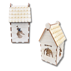 Drewniany domek lampion Stajenka Aniołki latarenka ze sklejki 3D ozdoba decoupage dekor święta Boże Narodzenie