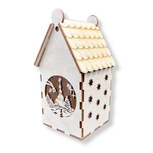Drewniany domek lampion Zimowe Miasto gwiazdki latarenka ze sklejki 3D ozdoba decoupage dekor święta Boże Narodzenie