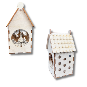 Drewniany domek lampion Zimowe Miasto gwiazdki latarenka ze sklejki 3D ozdoba decoupage dekor święta Boże Narodzenie