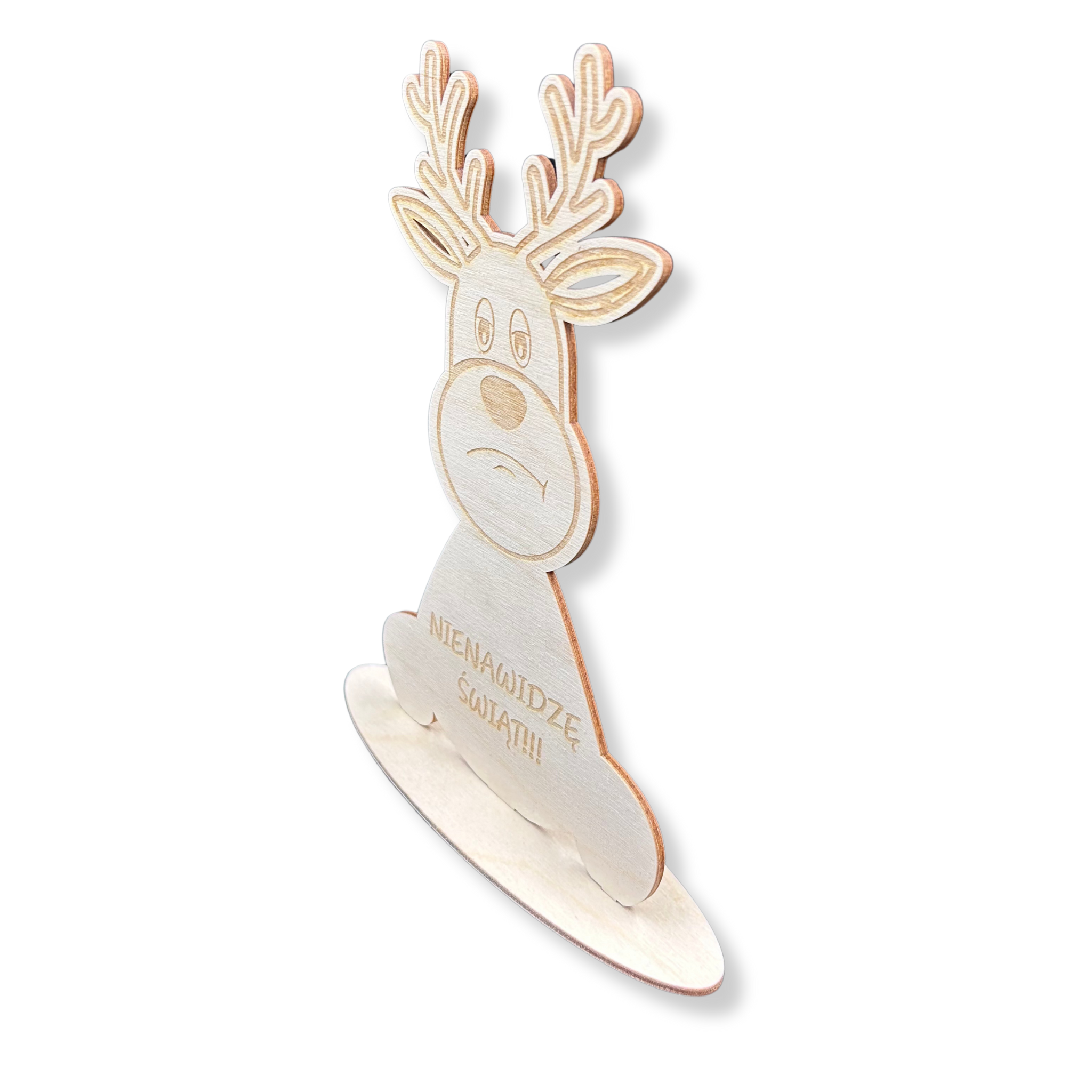 Drewniany RENIFER 24cm Nienawidzę Świąt reniferek grawer dekoracja stojąca dekor decoupage 2 Zakręcone Sznurki Drewniany RENIFER 24cm Nienawidzę Świąt reniferek grawer dekoracja stojąca dekor decoupage