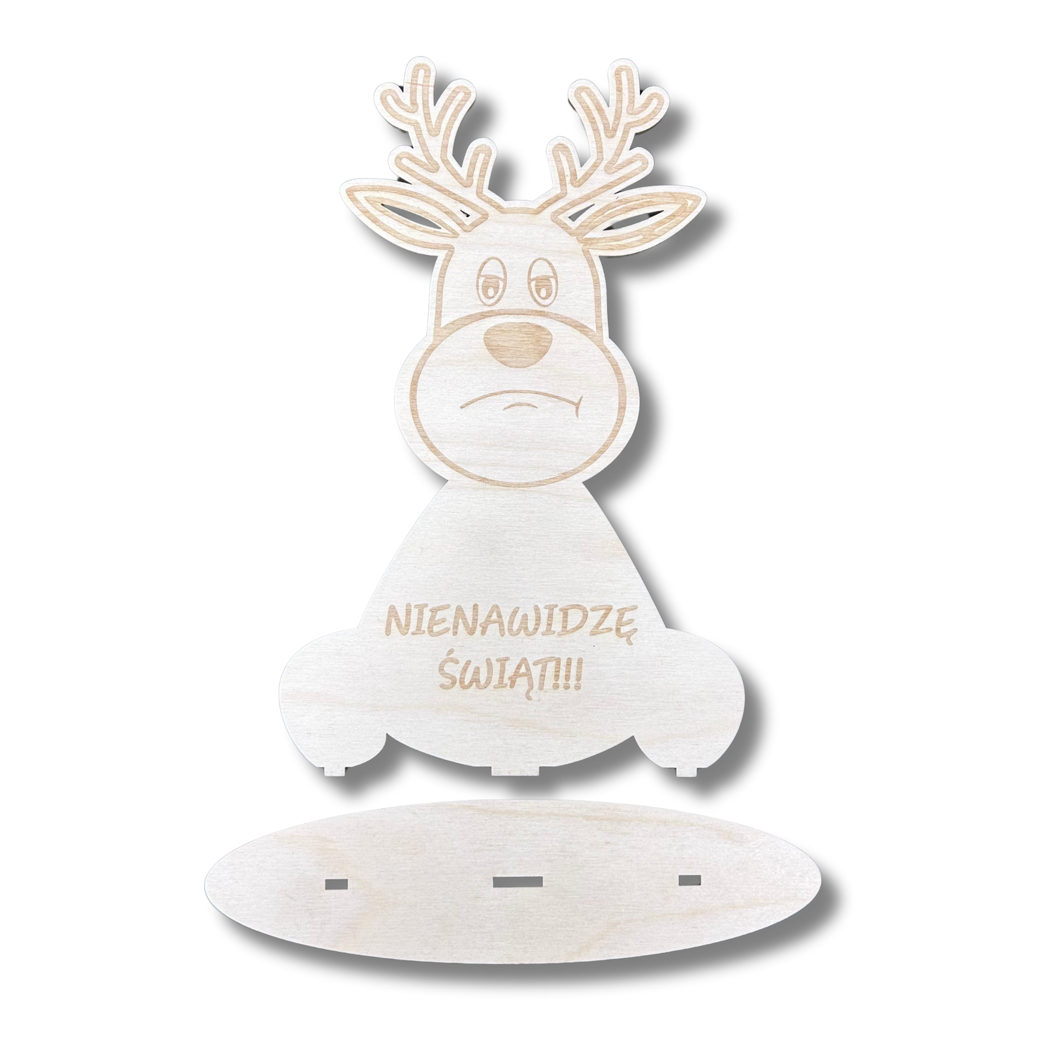 Drewniany RENIFER 24cm Nienawidzę Świąt reniferek grawer dekoracja stojąca dekor decoupage 3 Zakręcone Sznurki Drewniany RENIFER 24cm Nienawidzę Świąt reniferek grawer dekoracja stojąca dekor decoupage