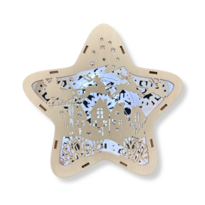Lampion świąteczny Gwiazda - sanie Mikołaja nad miastem