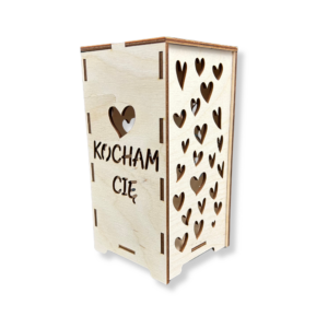 Lampion drewniany latarenka KOCHAM CIĘ walentynki