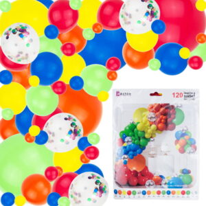 Girlanda balonowa kolorowa ZESTAW KOLOROWE BALONY 120 ELEMENTÓW KONFETTI URODZINY