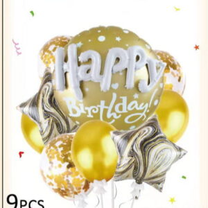 Balony lateksowe i foliowe HAPPY BIRHDAY ZŁOTE kpl 9 szt