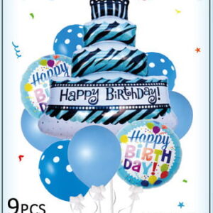 foliowe HAPPY BIRHDAY NIEBIESKIE kpl 9 szt