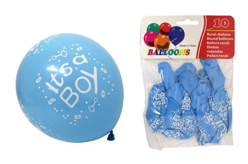 Balony lateksowe NIEBIESKIE z napisem IT'S A BOY na babyshower CHŁOPIEC 1 Zakręcone Sznurki Balony lateksowe NIEBIESKIE z napisem IT'S A BOY na babyshower CHŁOPIEC
