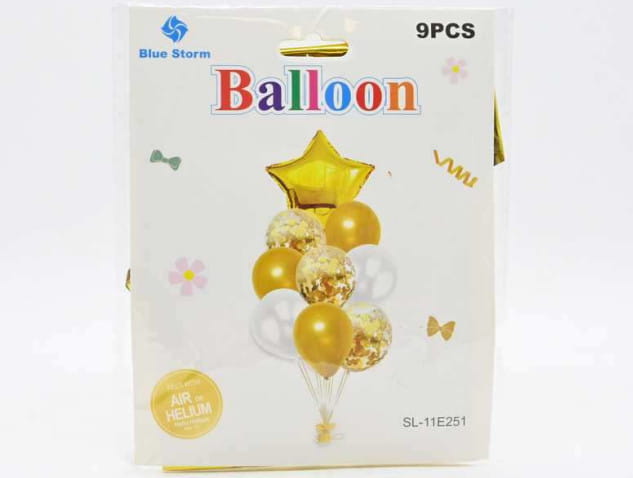 Balony lateksowe i foliowe GWIAZDA ZŁOTE kpl 9 szt 2 Zakręcone Sznurki Balony lateksowe i foliowe GWIAZDA ZŁOTE kpl 9 szt
