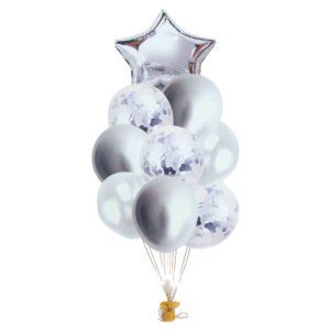 Balony lateksowe i foliowe GWIAZDA SREBRNE kpl 9 szt