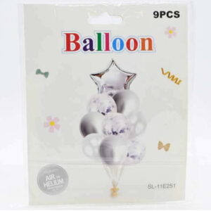 Balony lateksowe i foliowe GWIAZDA SREBRNE kpl 9 szt