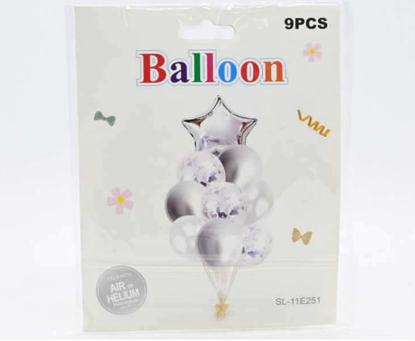 Balony lateksowe i foliowe GWIAZDA SREBRNE kpl 9 szt 2 Zakręcone Sznurki Balony lateksowe i foliowe GWIAZDA SREBRNE kpl 9 szt