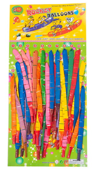 Balony RAKIETY LATAJĄCE dekoracyjne DŁUGIE w paski kpl. 40 szt MIX KOLOR 20 cm 1 Zakręcone Sznurki Balony RAKIETY LATAJĄCE dekoracyjne DŁUGIE w paski kpl. 40 szt MIX KOLOR 20 cm