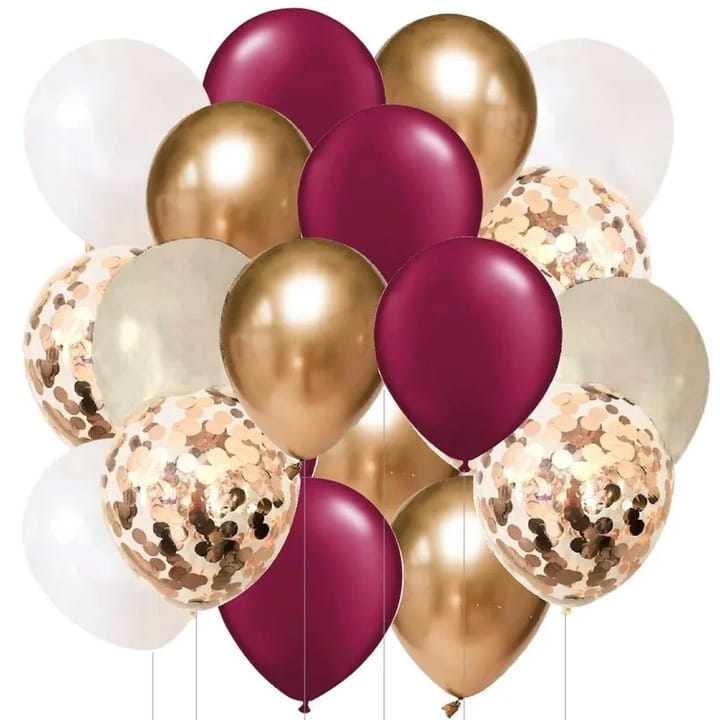 Balony złoty bordowy biały gold chrom dekoracja zestaw 103 el 1 Zakręcone Sznurki Balony złoty bordowy biały gold chrom dekoracja zestaw 103 el