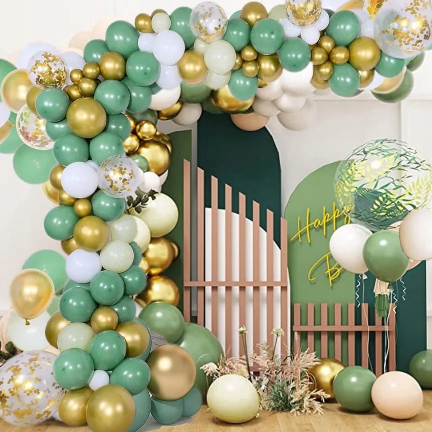 Balony girlanda balonowa zielony złoty biały chrom dekoracja zestaw 102 el 3 Zakręcone Sznurki Balony girlanda balonowa zielony złoty biały chrom dekoracja zestaw 102 el