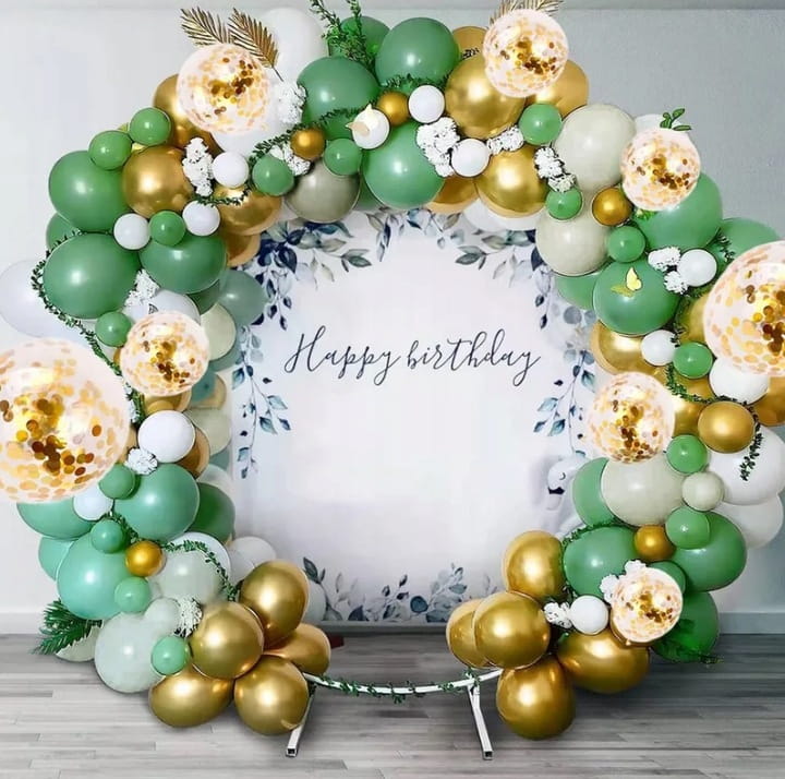 Balony girlanda balonowa zielony złoty biały chrom dekoracja zestaw 102 el 4 Zakręcone Sznurki Balony girlanda balonowa zielony złoty biały chrom dekoracja zestaw 102 el