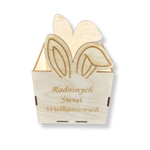 Pudełko z uszkami zająca Radosnych Świąt Wielkanocnych