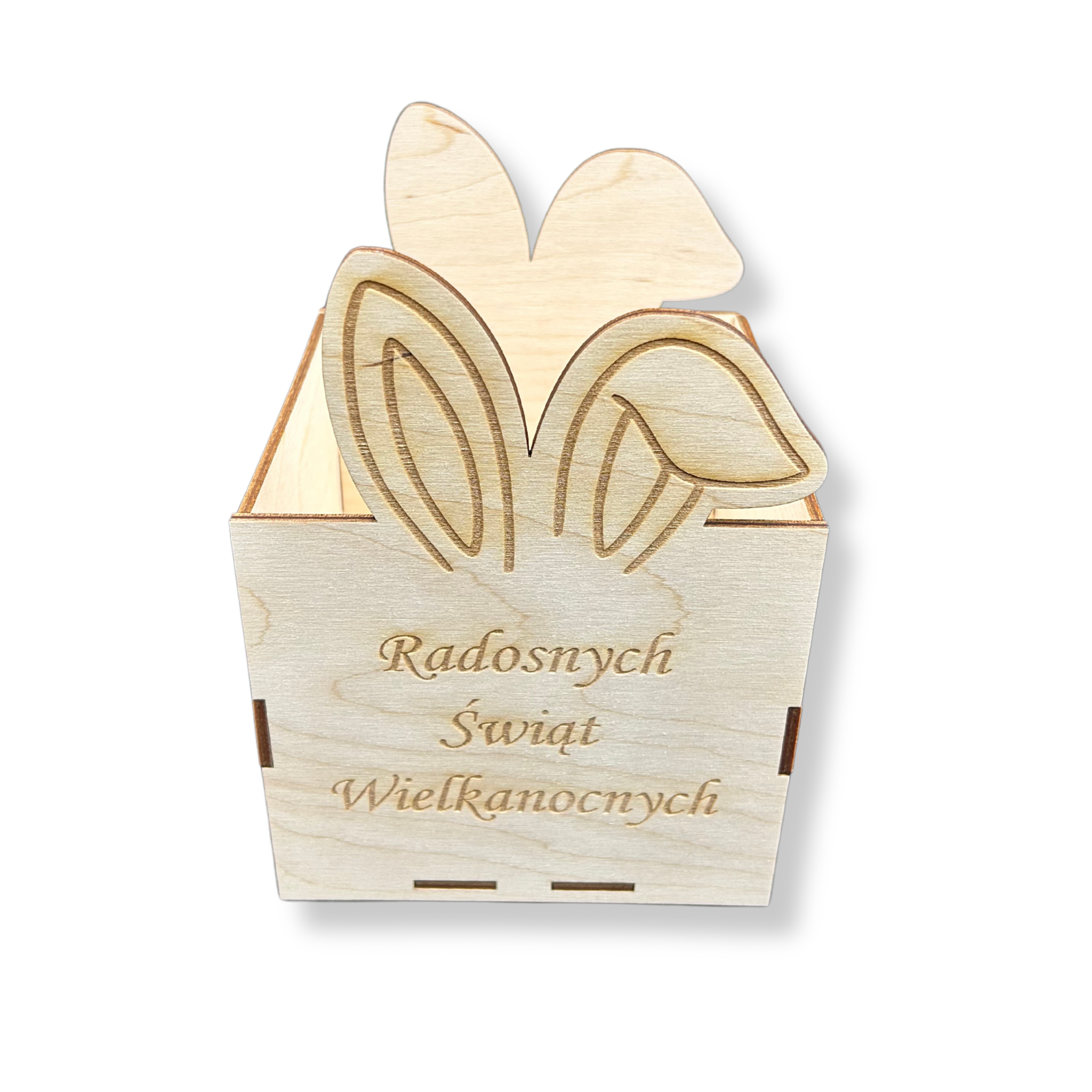 Pudełko z uszkami zająca Radosnych Świąt Wielkanocnych 1 Zakręcone Sznurki Pudełko z uszkami zająca Radosnych Świąt Wielkanocnych