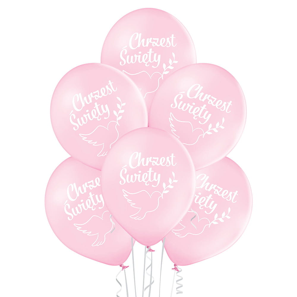 Balony Chrzest Święty dziewczynki różowe, 30cm, 6szt. 1 Zakręcone Sznurki Balony Chrzest Święty dziewczynki różowe