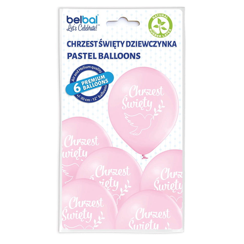 Balony Chrzest Święty dziewczynki różowe, 30cm, 6szt. 2 Zakręcone Sznurki 30cm
