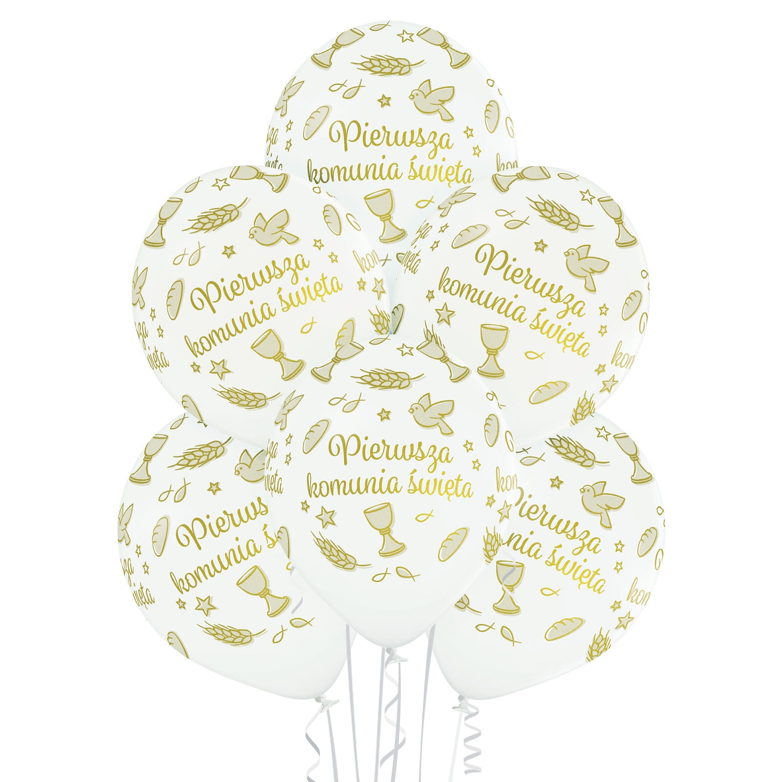 Balony Pierwsza Komunia Święta, 30cm, 6szt. 1 Zakręcone Sznurki Balony Pierwsza Komunia Święta