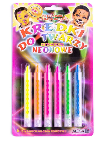 Kredki do twarzy NEONOWE 6 kolorów 1 Zakręcone Sznurki Kredki do twarzy NEONOWE 6 kolorów