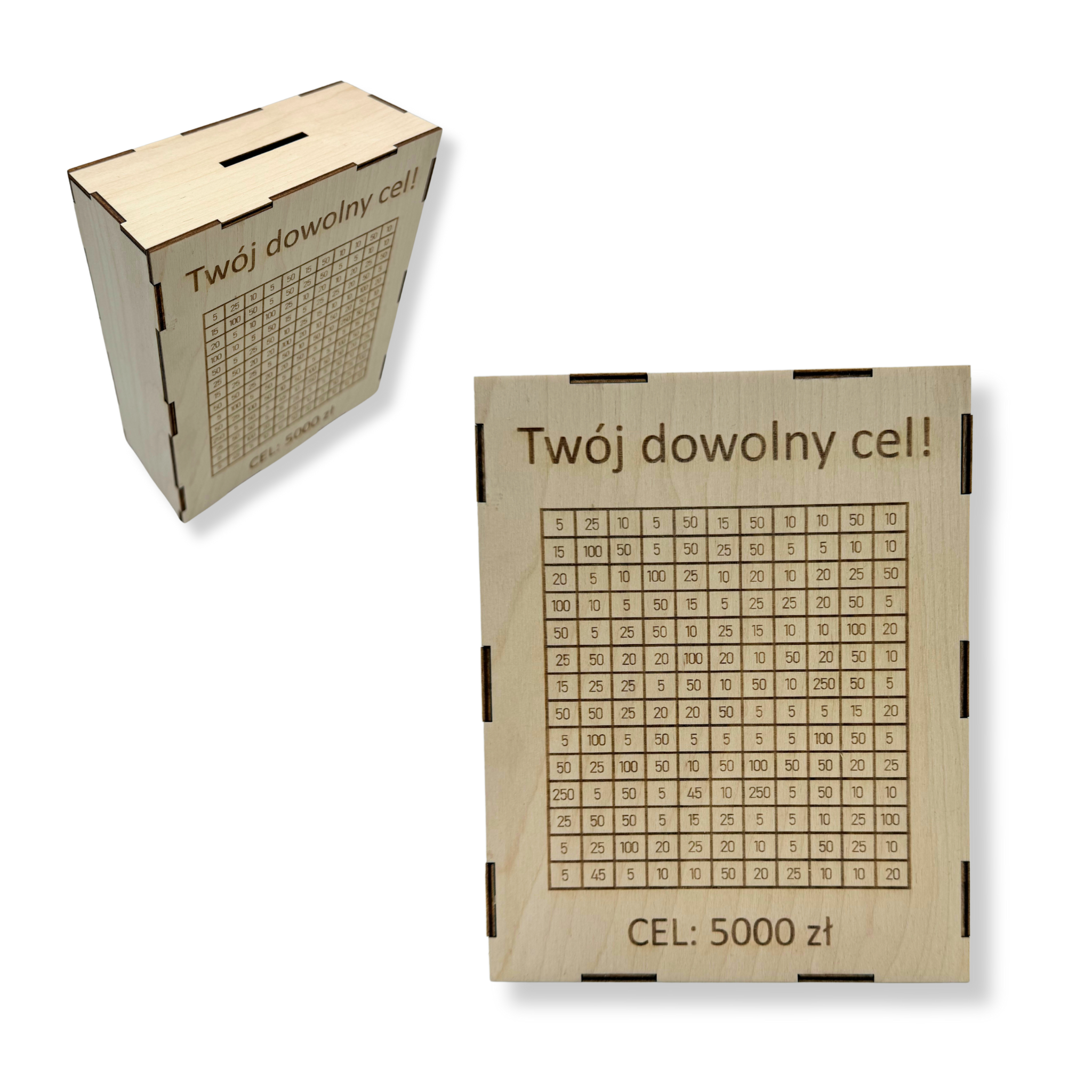 Personalizowana skarbonka drewniana GRAWER na Twój dowolny cel! 2 Zakręcone Sznurki Personalizowana skarbonka drewniana GRAWER na Twój dowolny cel!
