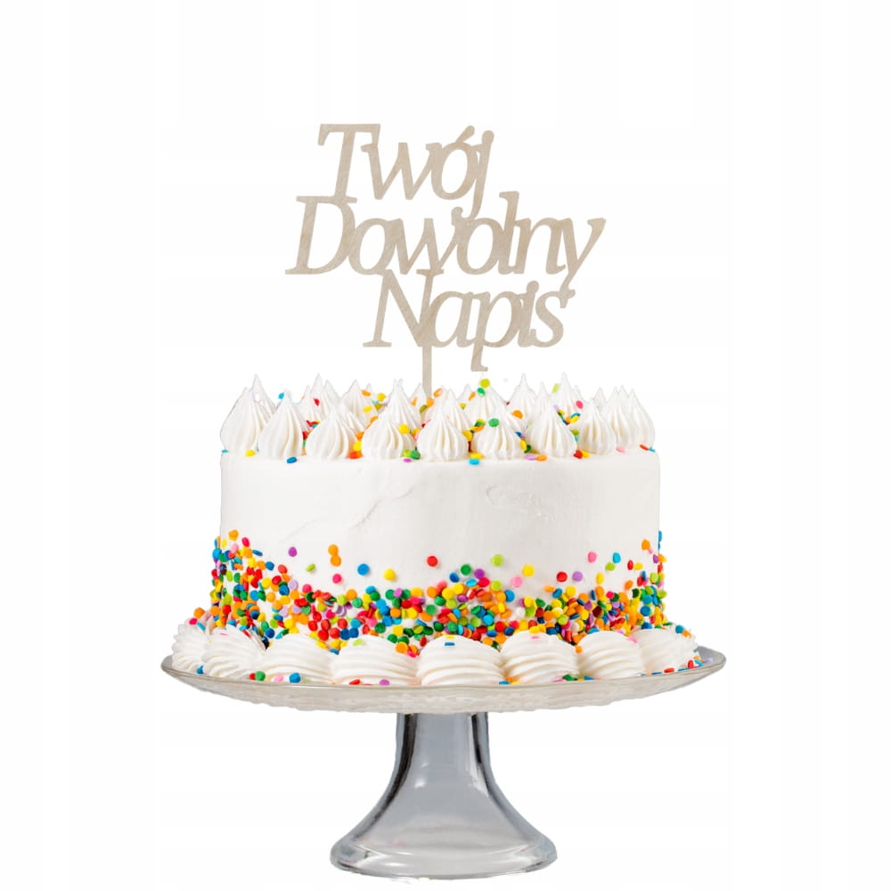 Drewniany topper TWÓJ DOWOLNY NAPIS na urodziny tort do bukietu 5 SŁÓW 2 Zakręcone Sznurki Drewniany topper TWÓJ DOWOLNY NAPIS na urodziny tort do bukietu 5 SŁÓW