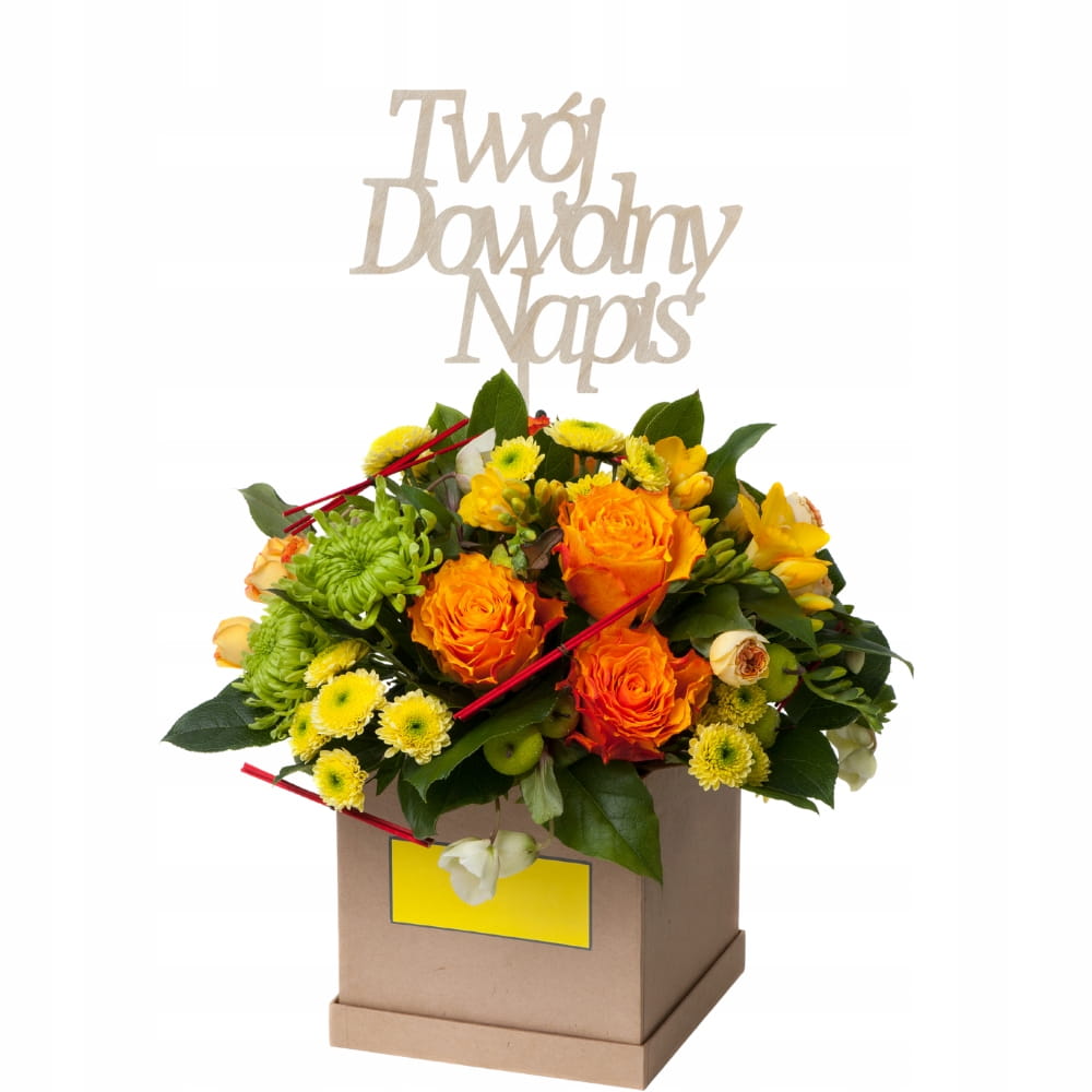 Drewniany topper TWÓJ DOWOLNY NAPIS na urodziny tort do bukietu 5 SŁÓW 3 Zakręcone Sznurki Drewniany topper TWÓJ DOWOLNY NAPIS na urodziny tort do bukietu 5 SŁÓW