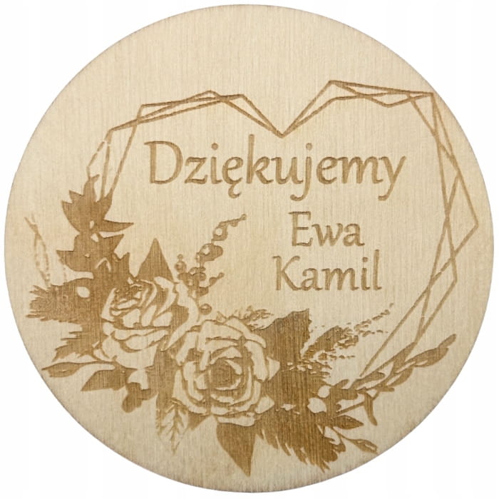 Podziękowanie MAGNES dla gości serce z różami 1 Zakręcone Sznurki Podziękowanie MAGNES dla gości serce z różami