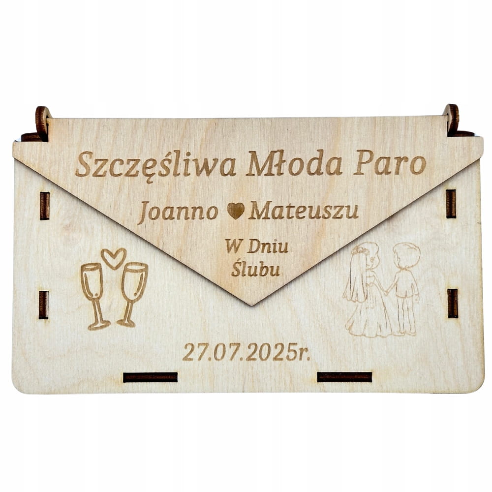 Drewniane pudełko Koperta na pieniądze ŚLUB WESELE z życzeniami 1 Zakręcone Sznurki Drewniane pudełko Koperta na pieniądze ŚLUB WESELE z życzeniami