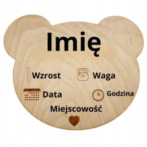 Drewniana metryczka dziecięca MIŚ - personalizacja