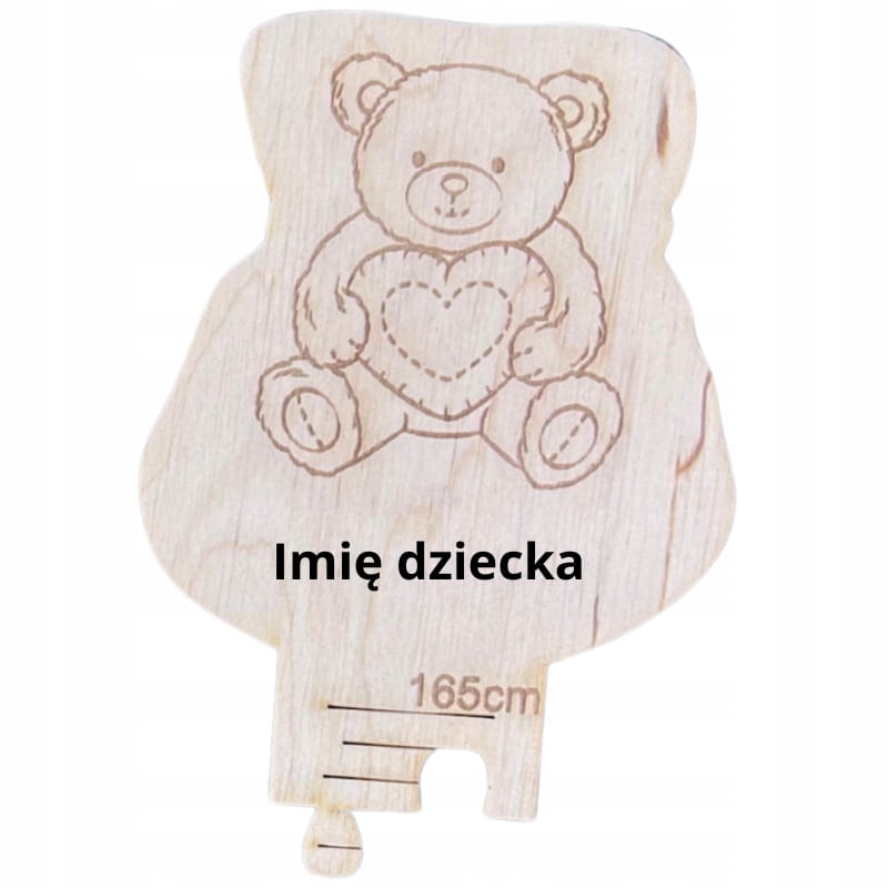 Personalizowana miarka wzrostu Miś Imię dziecka 4 Zakręcone Sznurki Personalizowana miarka wzrostu Miś Imię dziecka